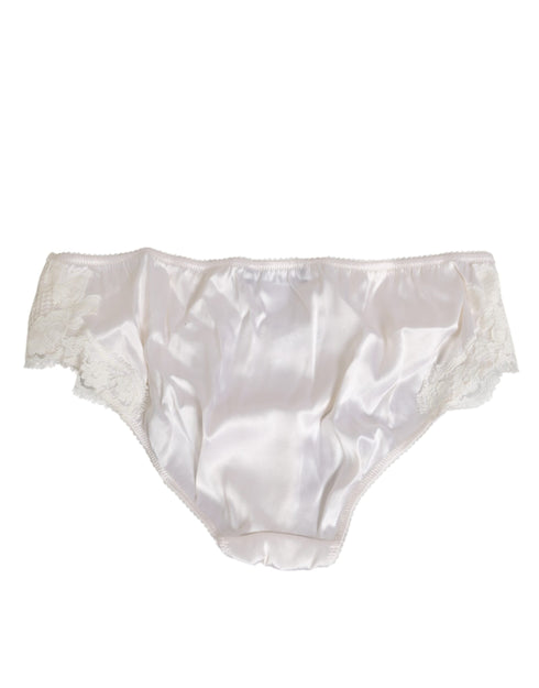 Dolce & Gabbana Ivory White Silk Satin Lace Trim Panty Underwear